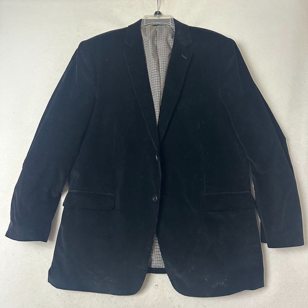 Saddlebred Mens 46L‎ Black Corduroy Blazer Sport Coat Two Button Long Jacket